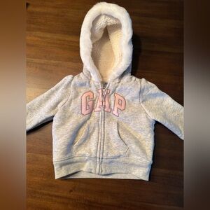 Baby Gap 6-12 month hoodie with sherpa lining girl pink gray